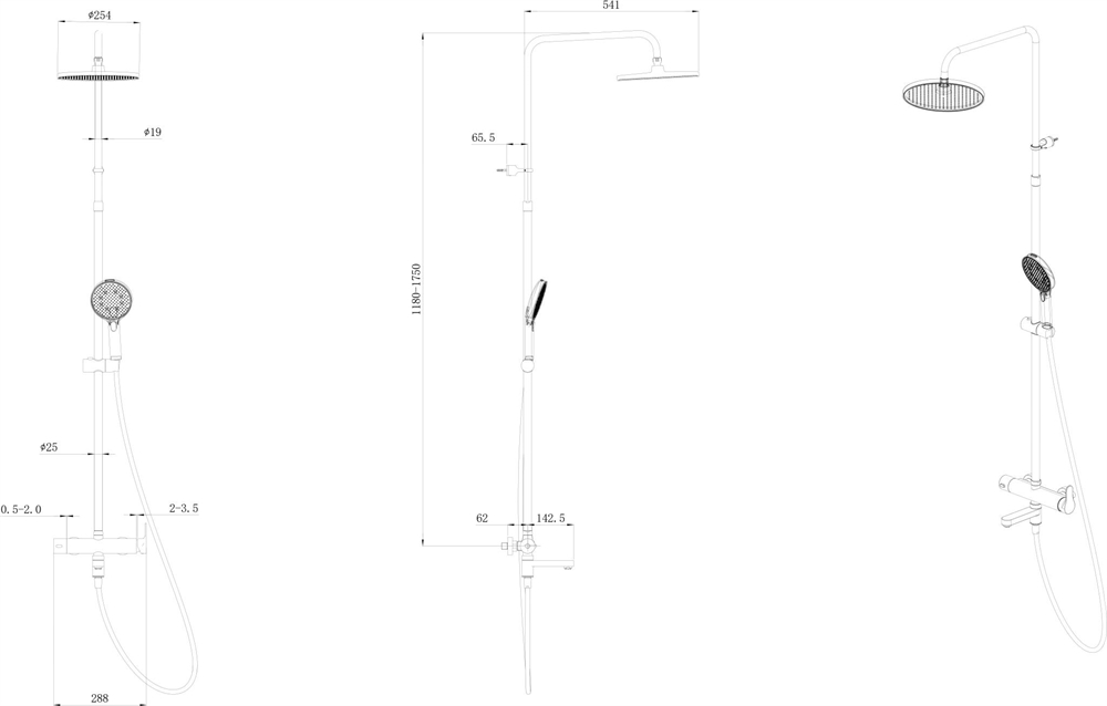 FO.202.KM.BLK.M Душевая колонна Fonte/Фонте на 3 потока с поворотным изливом и механическим смесителем, черный матовый