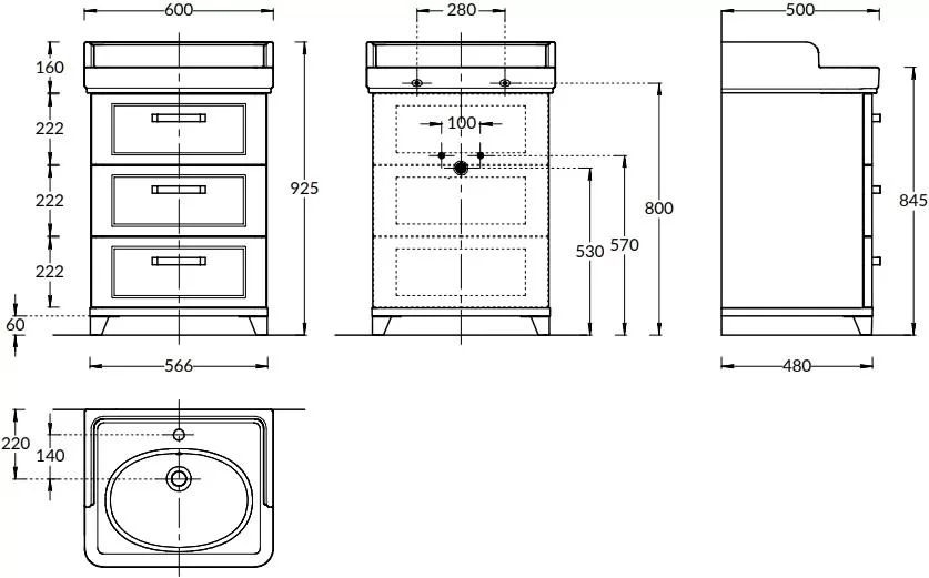 PO.M.60.3/WHT Тумба Pompei/Помпеи напольная с 3 ящиками 60, белая глянцевая