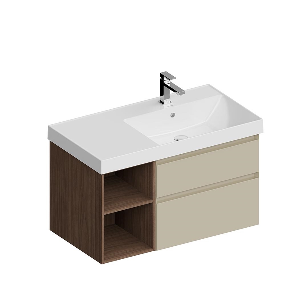 CUB.90.2Rh/LIM.N Тумба Cubo/Кубо правая подвесная с ящиками 90, лимо матовая-древесная