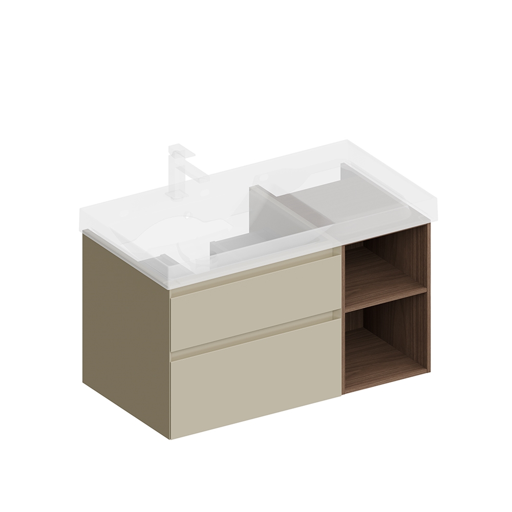 CUB.90.2Lh/LIM.N Тумба Cubo/Кубо левая подвесная с ящиками 90, лимо матовая-древесная