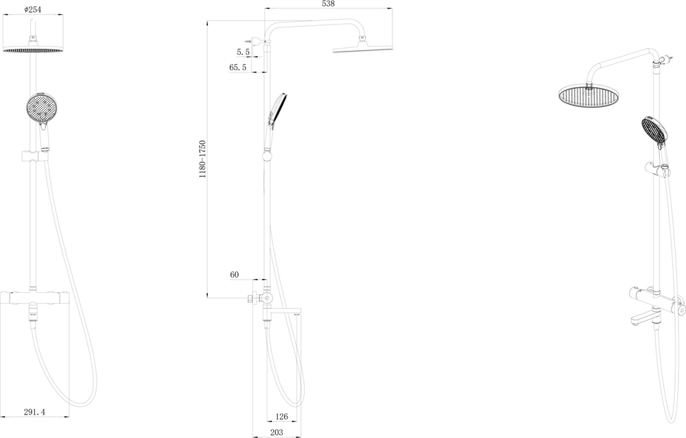 FO.302.KM.BLK.M Душевая колонна Fonte/Фонте на 3 потока с поворотным изливом с термостатическим смесителем, черный матовый