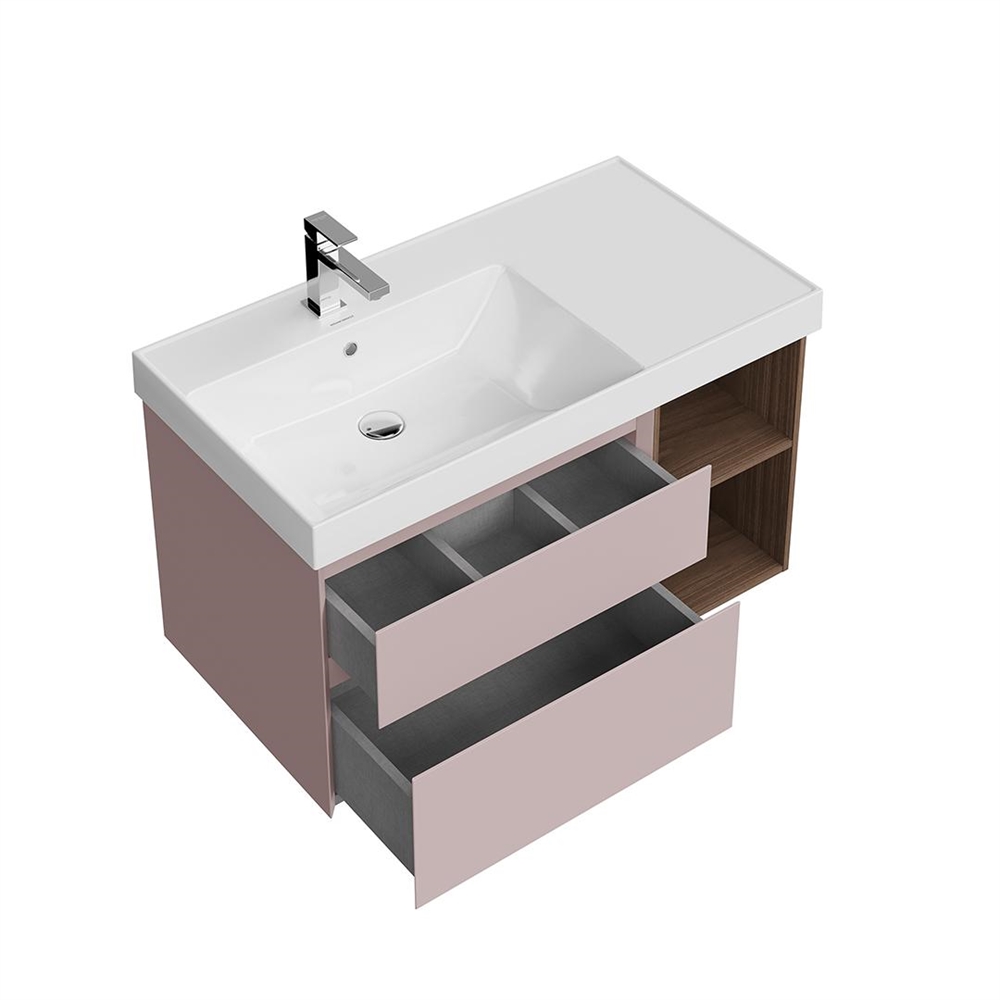 CUB.90.2Lh/MAL.N Тумба Cubo/Кубо левая подвесная с ящиками 90, мальва матовая-древесная