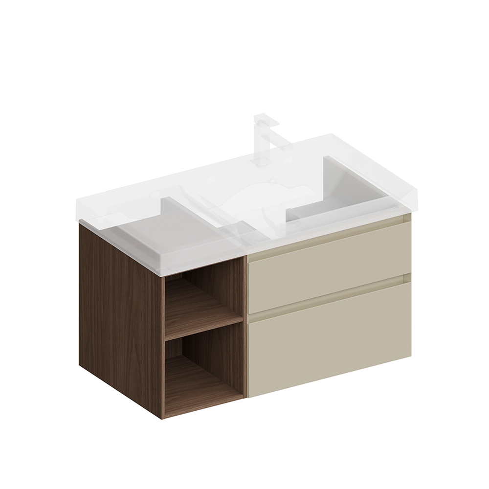 CUB.90.2Rh/LIM.N Тумба Cubo/Кубо правая подвесная с ящиками 90, лимо матовая-древесная