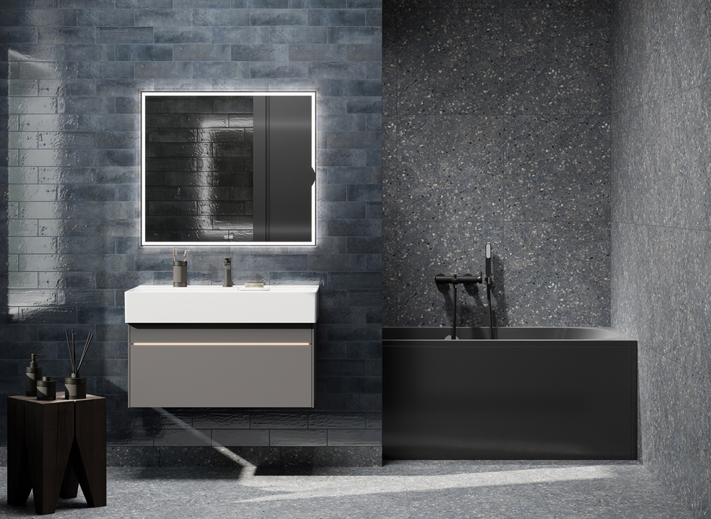 TE.mi.90.1 Зеркало Tecno/Текно c LED 90 с макро линзой, с подсветкой, с функцией антизапотевание, белый глянцевый