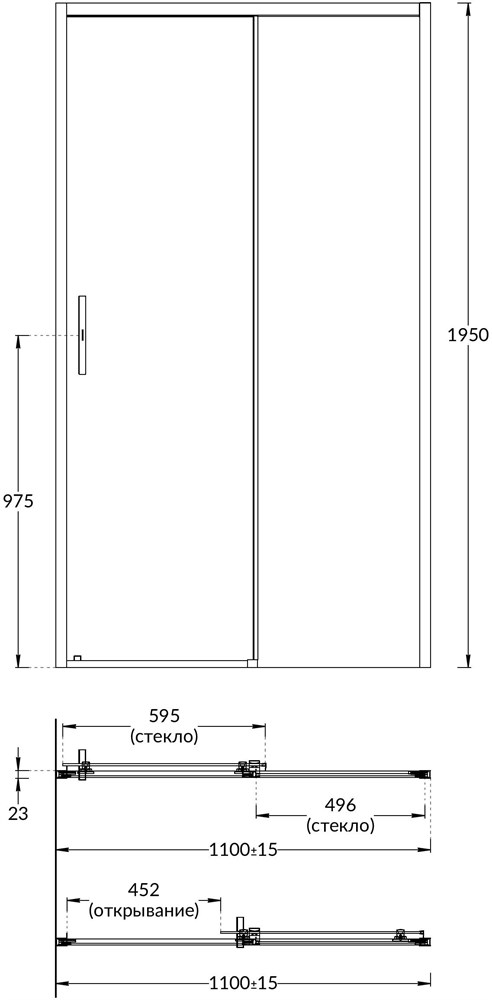 VE.110.SD.BLK.M Душевая дверь Vetro/Ветро, раздвижная, 110х195, матовый черный