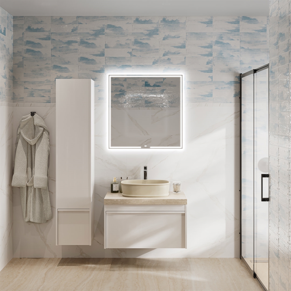 MIO.mi.80/WHT Зеркало Mio/Мио квадратное с диммером 80, белое