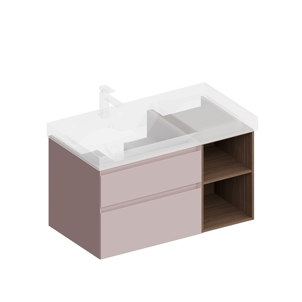 CUB.90.2Lh/MAL.N Тумба Cubo/Кубо левая подвесная с ящиками 90, мальва матовая-древесная