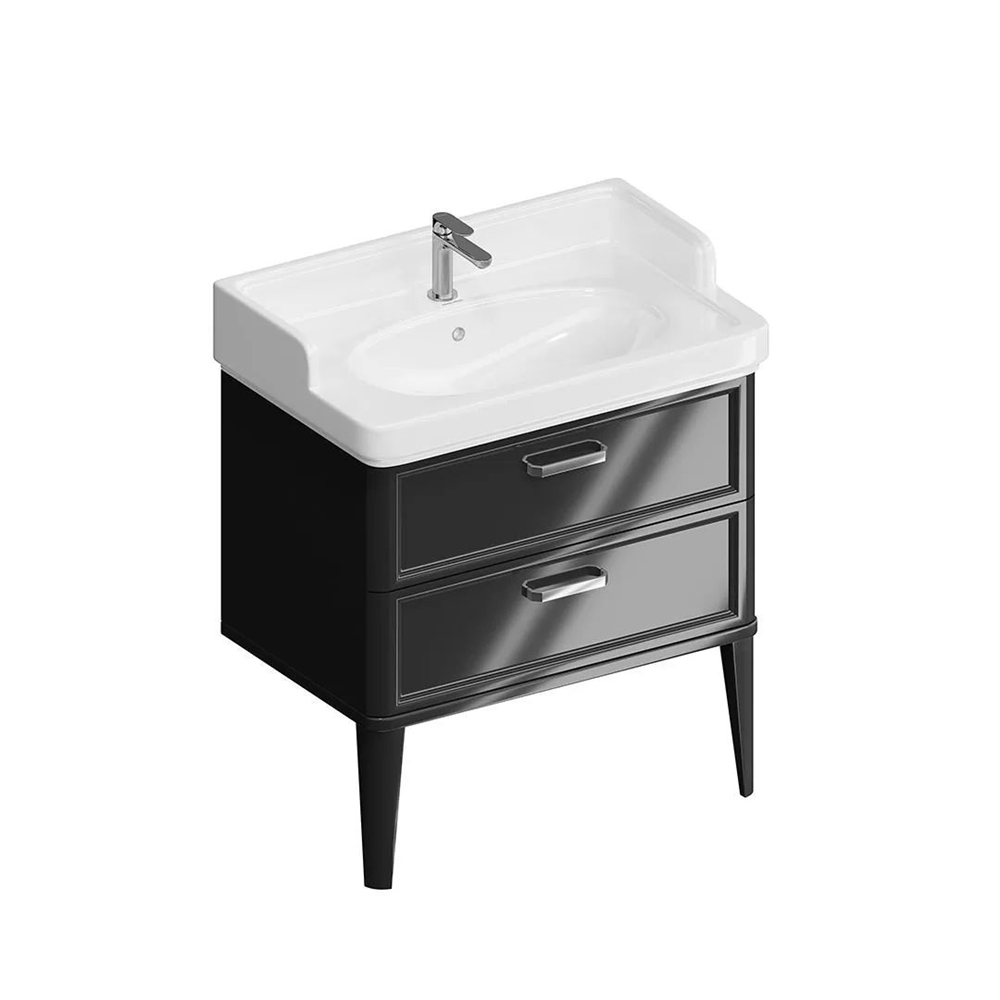 PO.M.80.2/BLK Тумба Pompei/Помпеи напольная с 2 ящиками 80, черная глянцевая