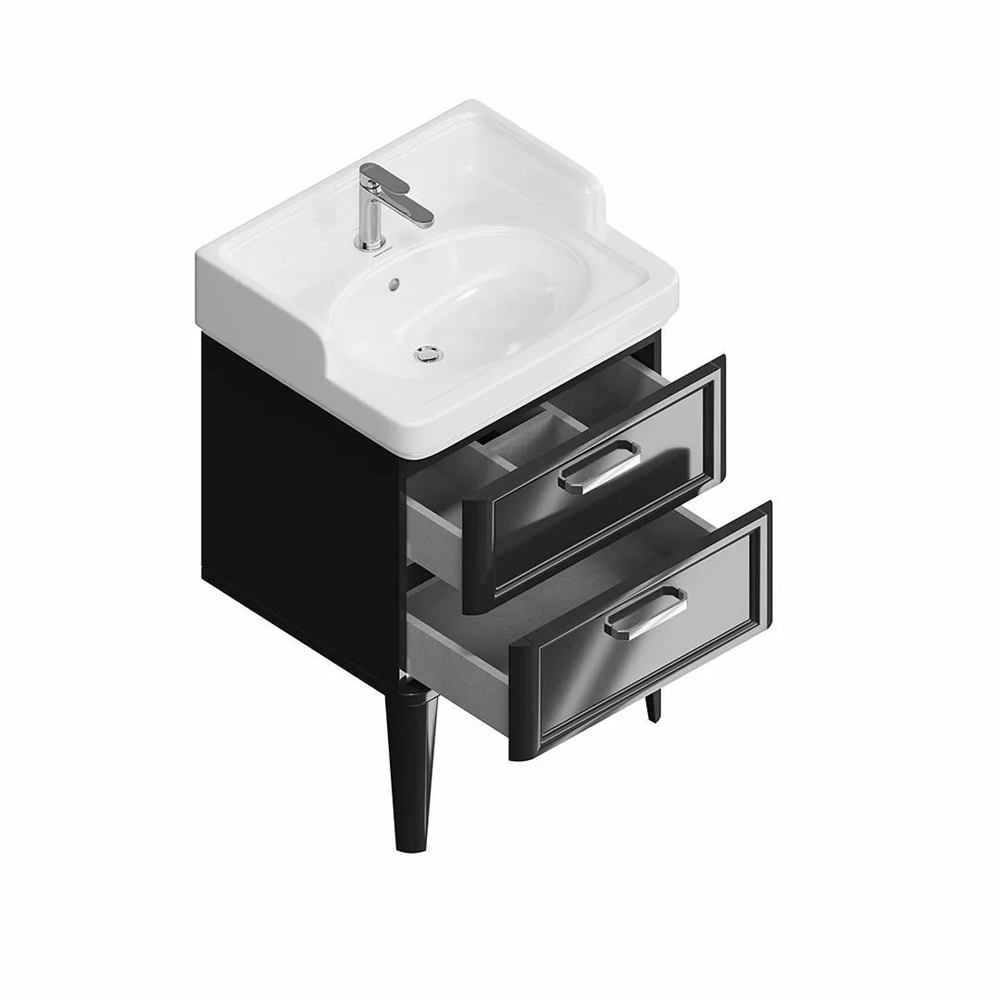 PO.M.60.2/BLK Тумба Pompei/Помпеи напольная с 2 ящиками 60, черная глянцевая