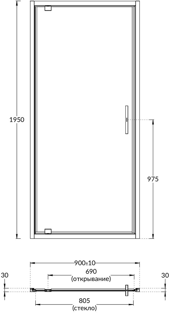 VE.90.PD.BLK.M Душевая дверь Vetro/Ветро, распашная, 90х195, матовый черный